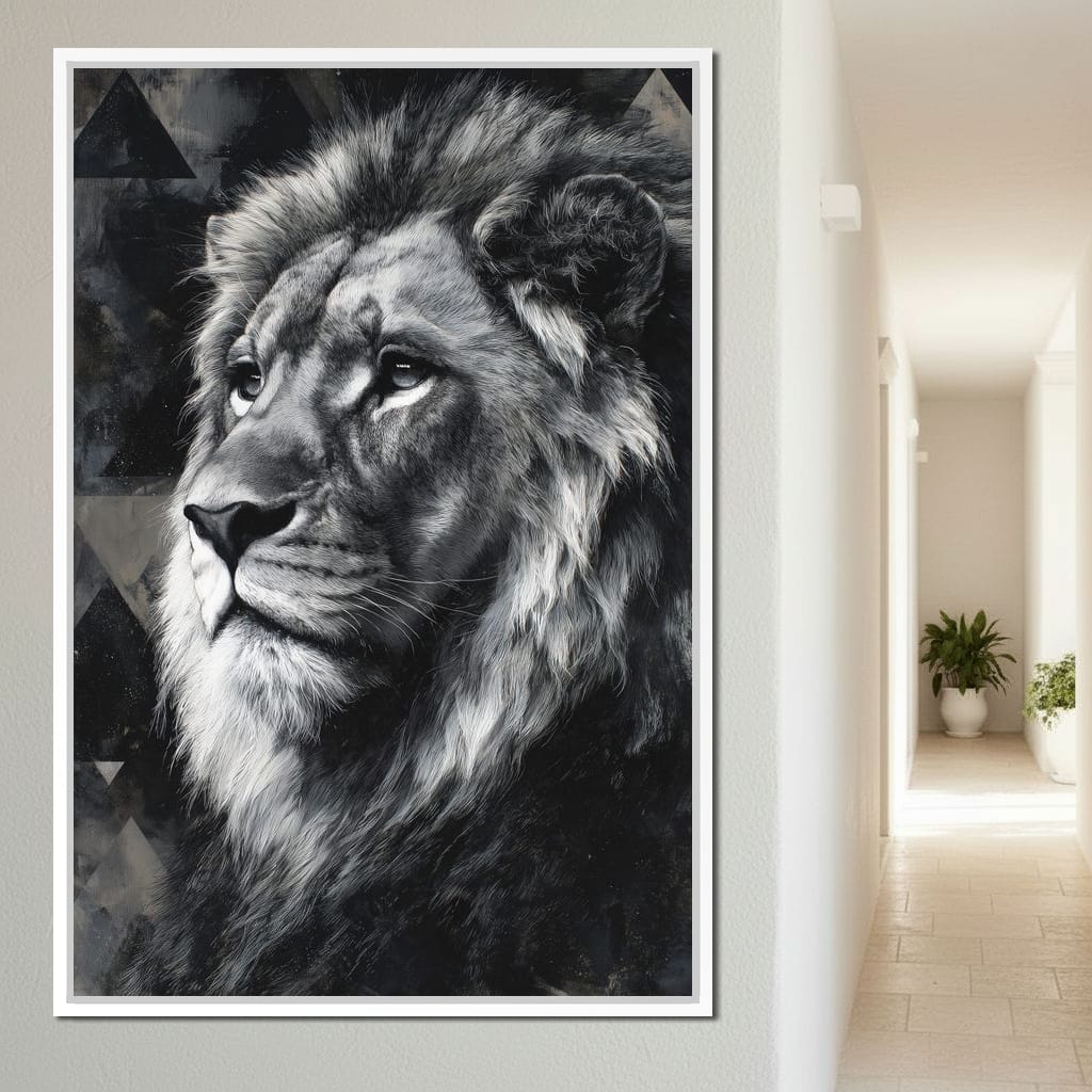 Monochrome Lion King Portrait Canvas Wall Art