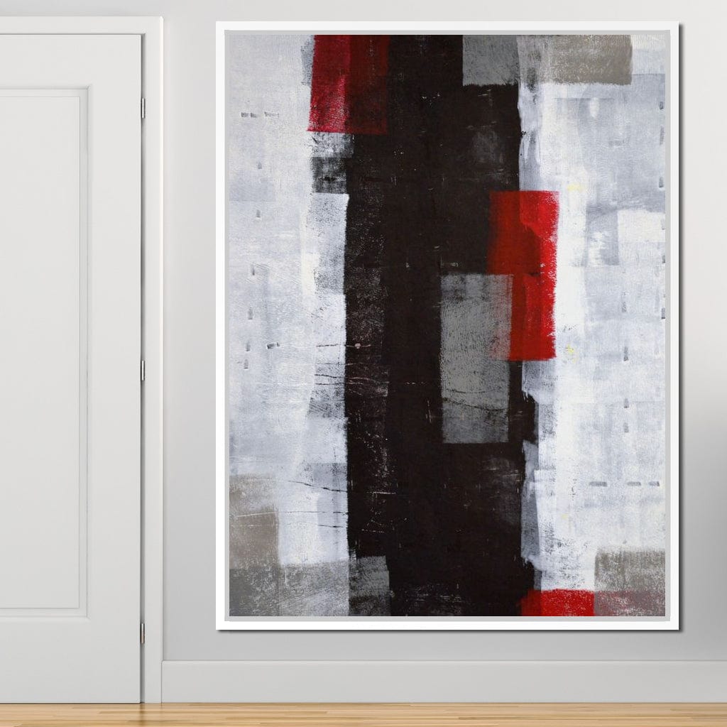 Grey & Red Abstract Art Painting Canvas Wall Art