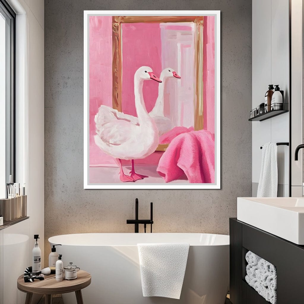Swan in the Bathroom Canvas Wall Art