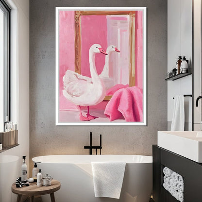 Swan in the Bathroom Canvas Wall Art