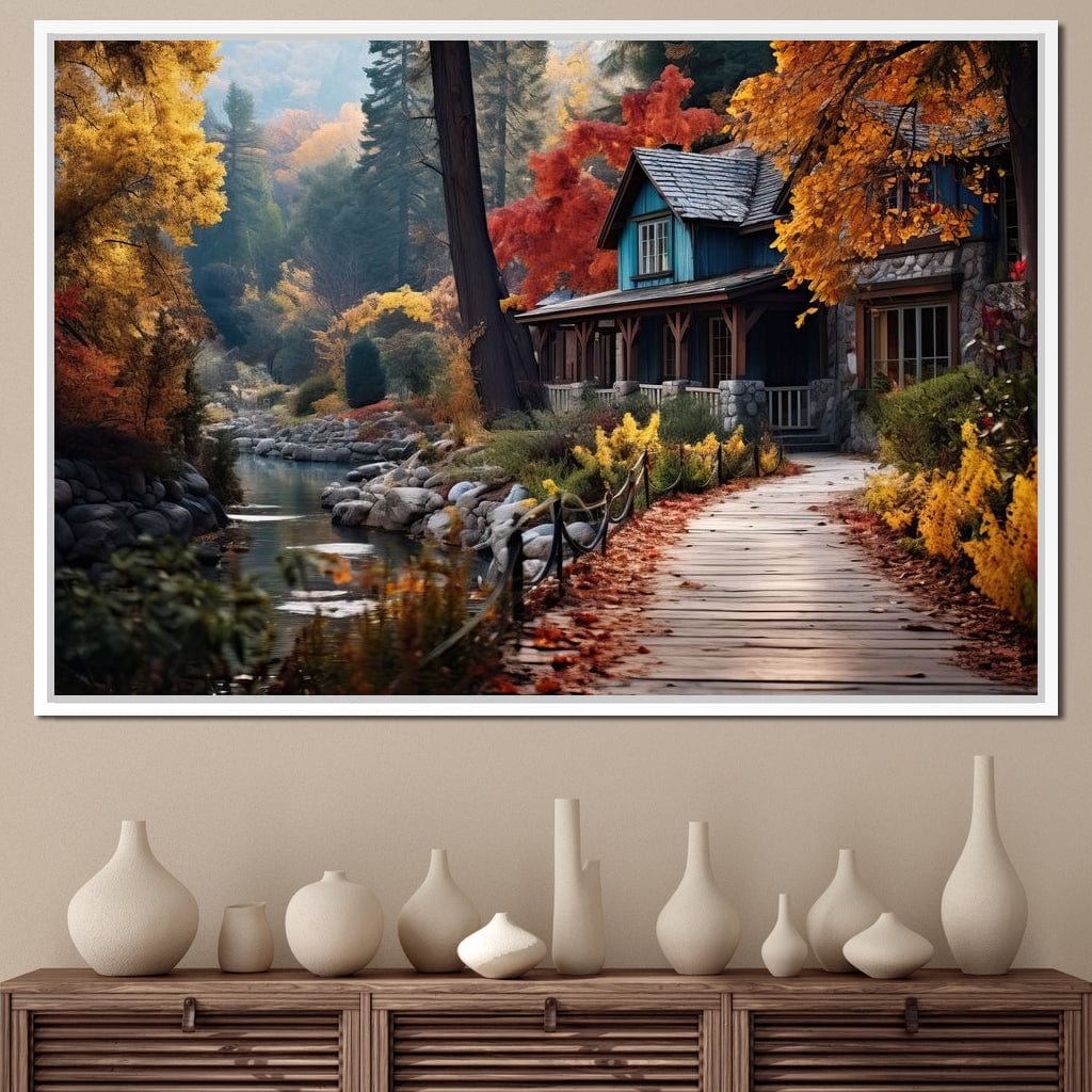 Blue House in the Woods Canvas Wall Art