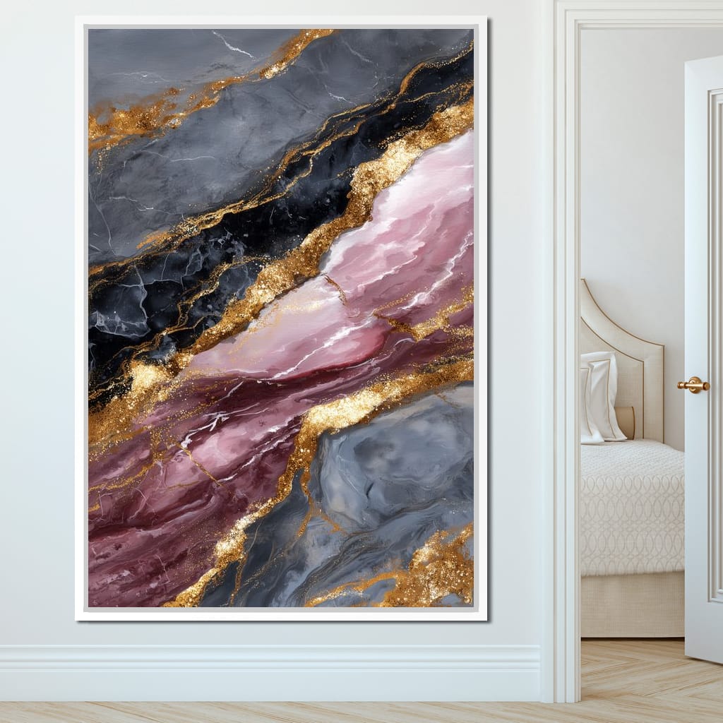 Gilded Marble Rose Current Canvas Wall Art