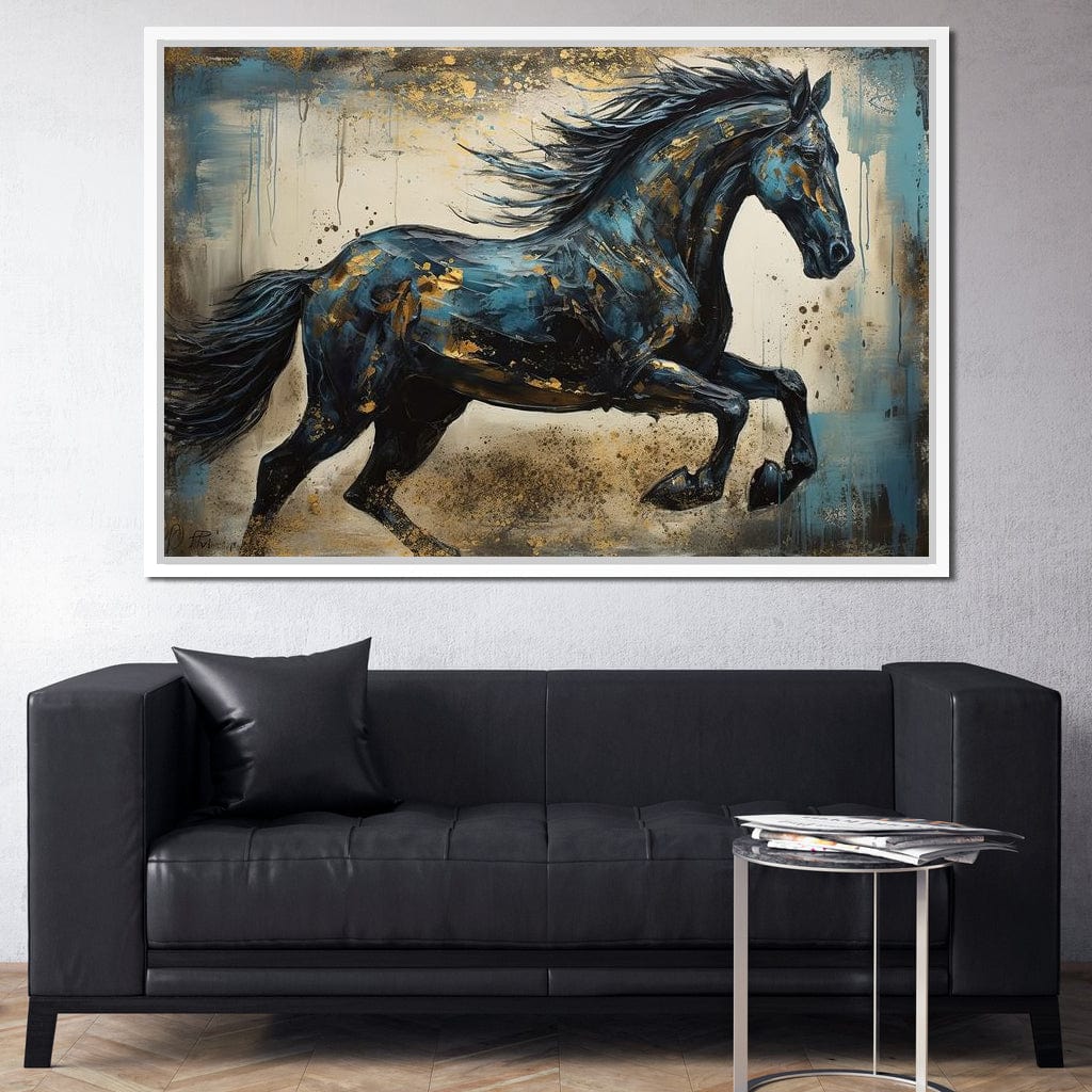 Gilded Teal Horse Canvas Wall Art