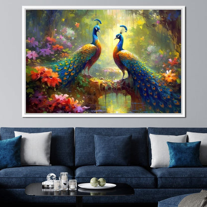 Two Peacocks Canvas Wall Art