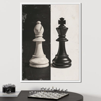 Black and White Chess Encounter Canvas Wall Art