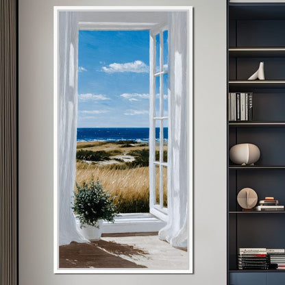 Open Window Ocean Breeze View Canvas Wall Art