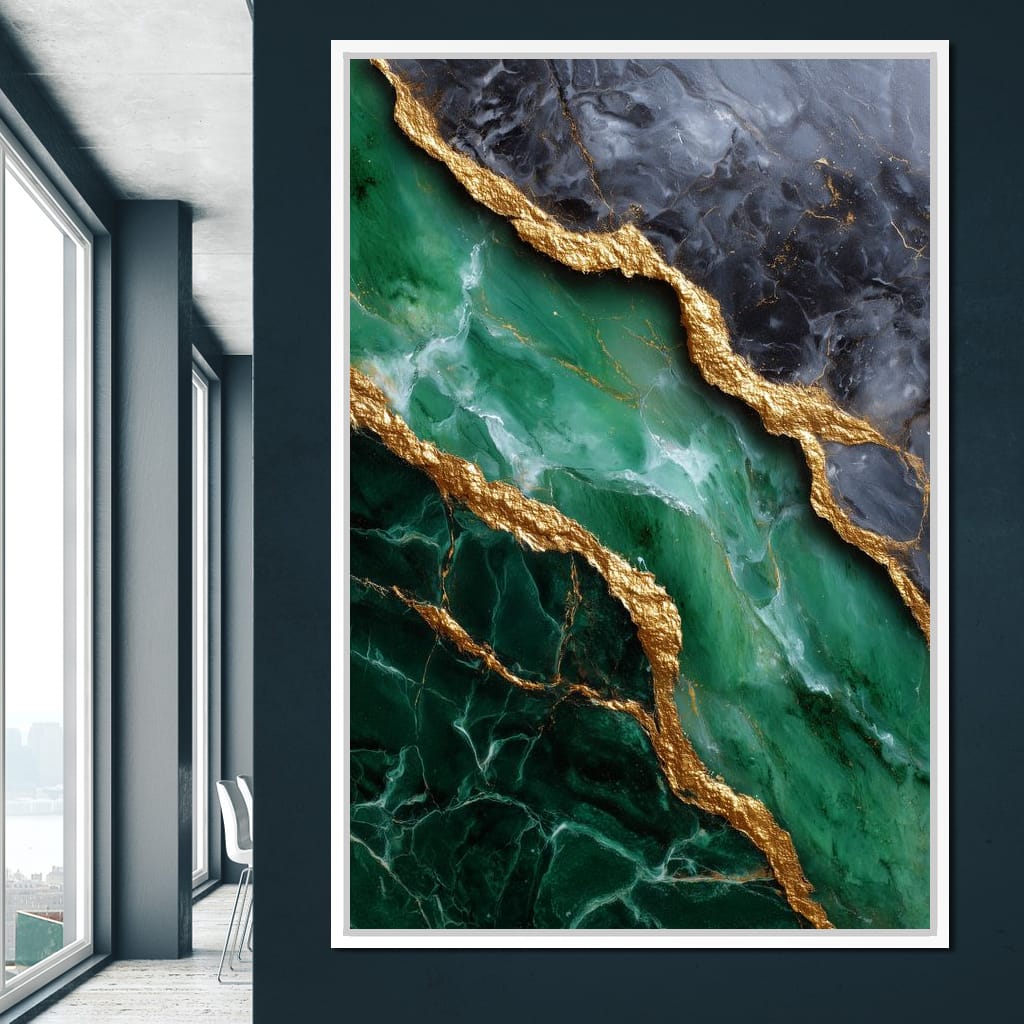 Gilded Emerald Marble Rift Canvas Wall Art