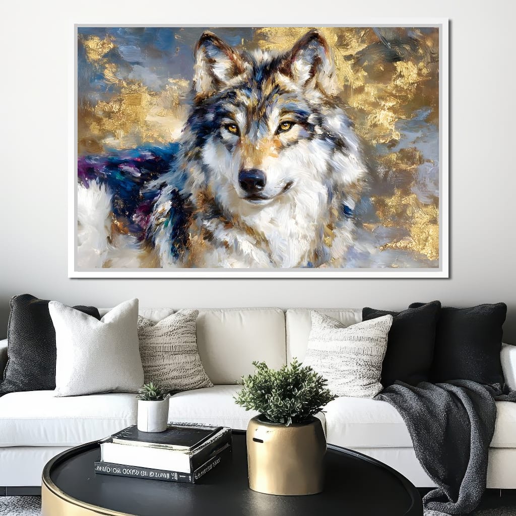 Golden Storm Wolf Portrait Canvas Wall Art