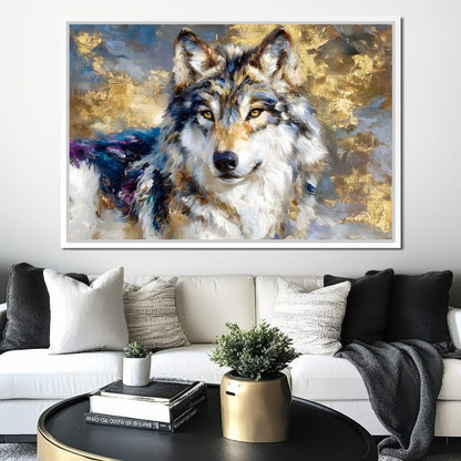 Golden Storm Wolf Portrait Canvas Wall Art