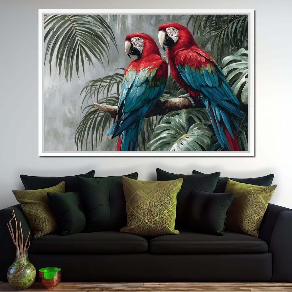 Tropical Macaw Duo Rainforest Canvas Wall Art