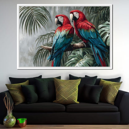 Tropical Macaw Duo Rainforest Canvas Wall Art