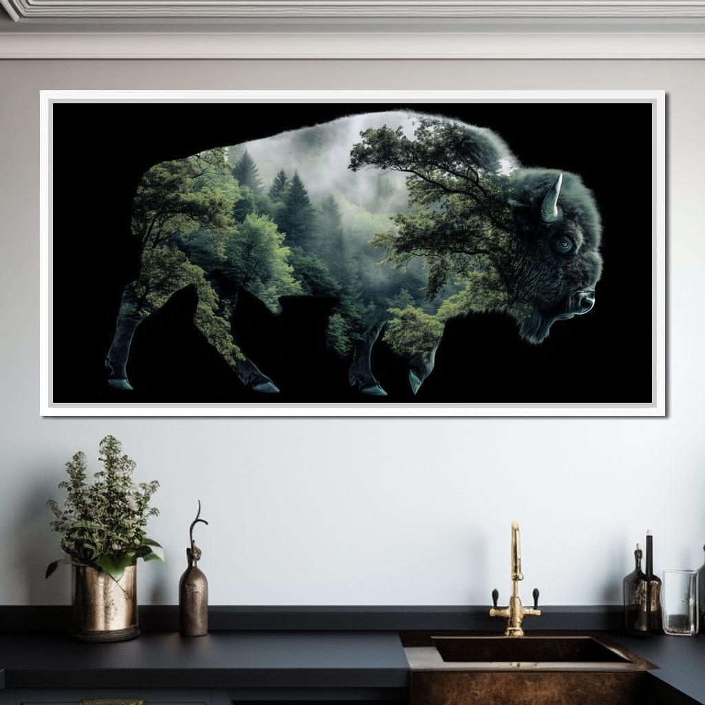 Bison Forest Spirit Silhouette Canvas Wall Art