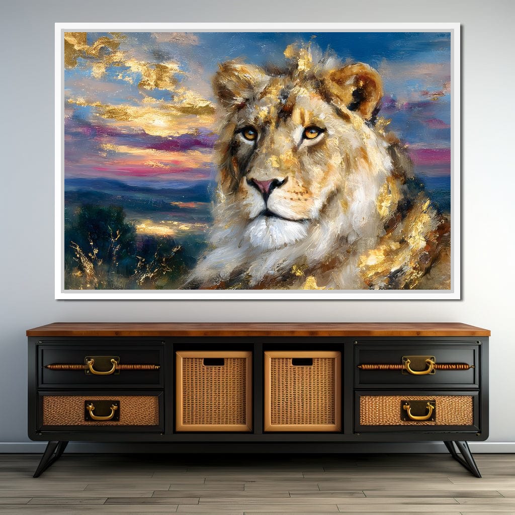 Golden Lioness Sunset Majesty Canvas Wall Art