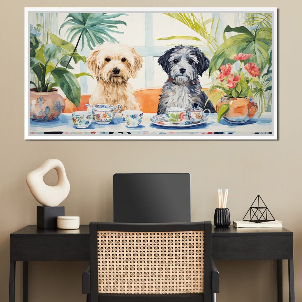 Teatime Tails and Blossoms Canvas Wall Art
