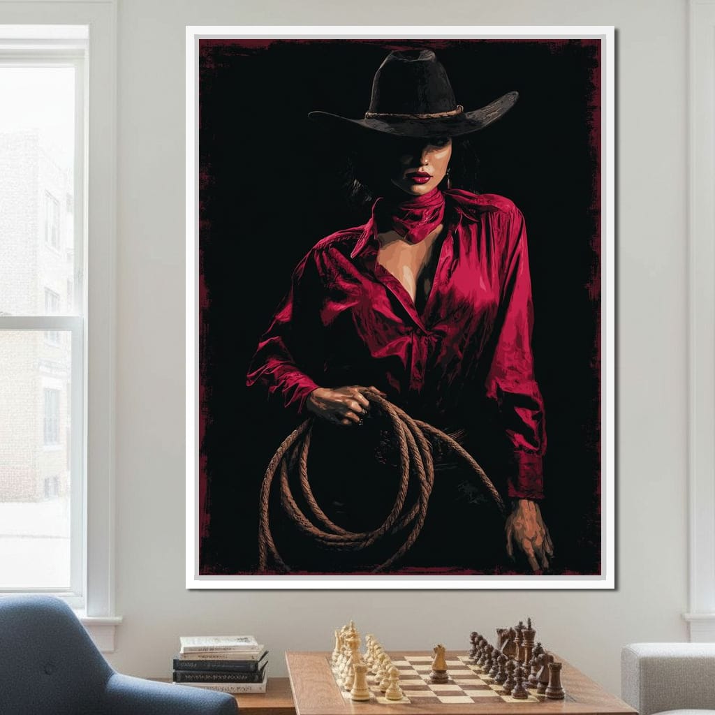 Midnight Cowgirl Red Blouse Canvas Wall Art