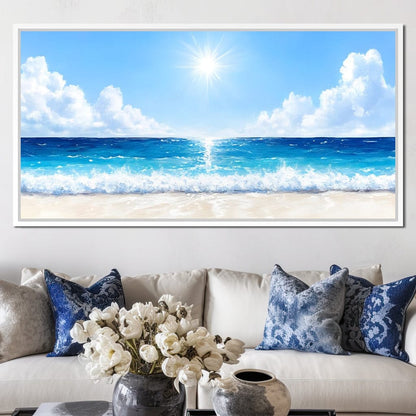 Endless Horizon Sunlit Beach Canvas Wall Art