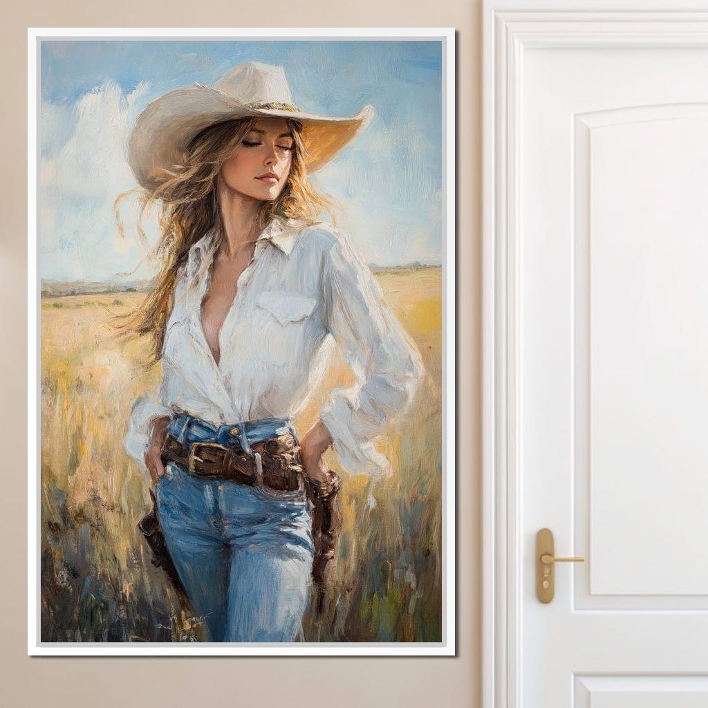 Cowgirl's Sunlit Respite Canvas Wall Art