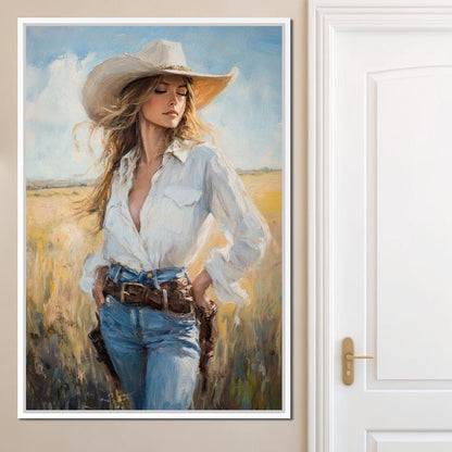 Cowgirl's Sunlit Respite Canvas Wall Art