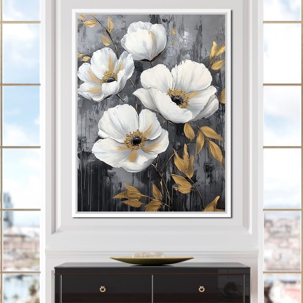 Golden Petal Harmony Blooms Canvas Wall Art