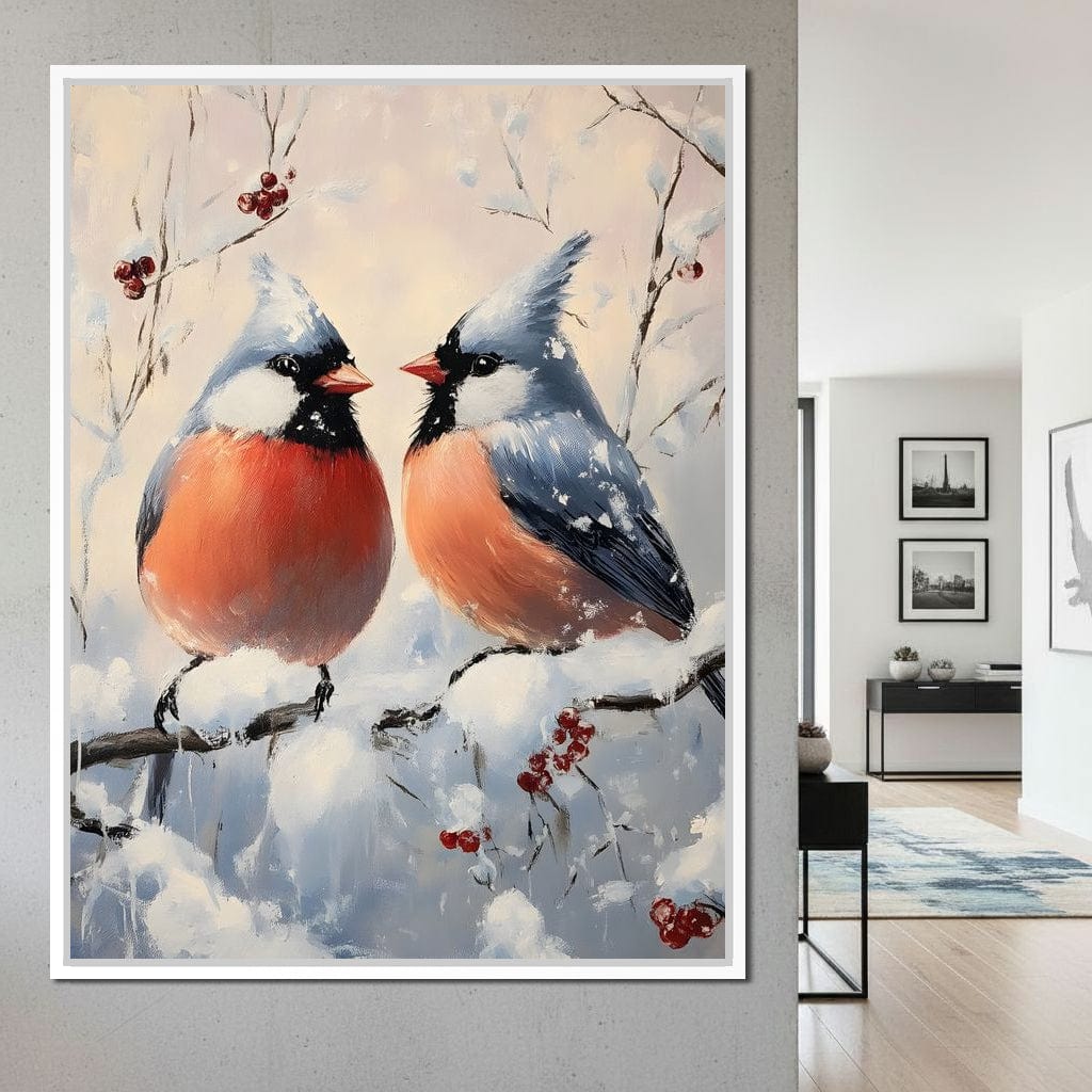 Winter Cardinals Berry Meeting Canvas Wall Art