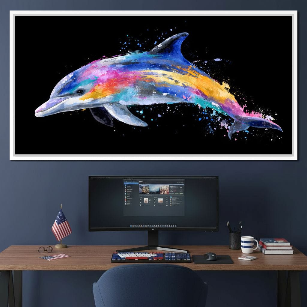 Rainbow Dolphin Splash Flight Canvas Wall Art