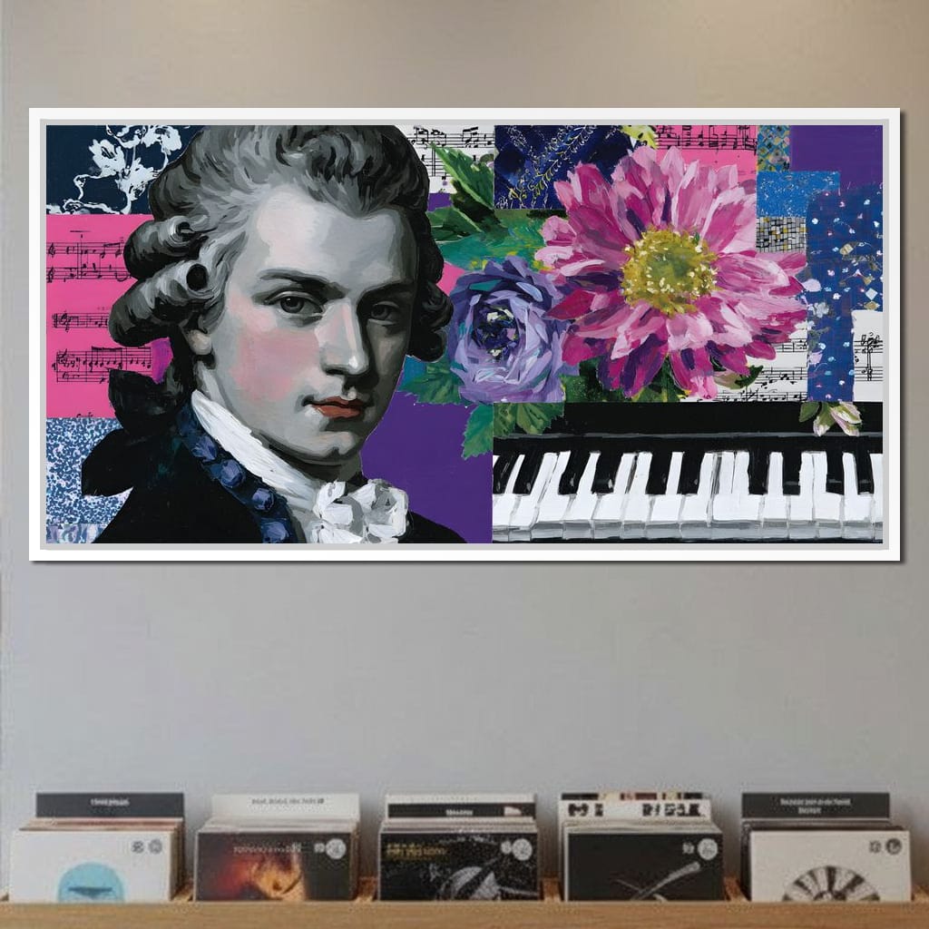 Classical Piano Pink Flowers Canvas Wall Art