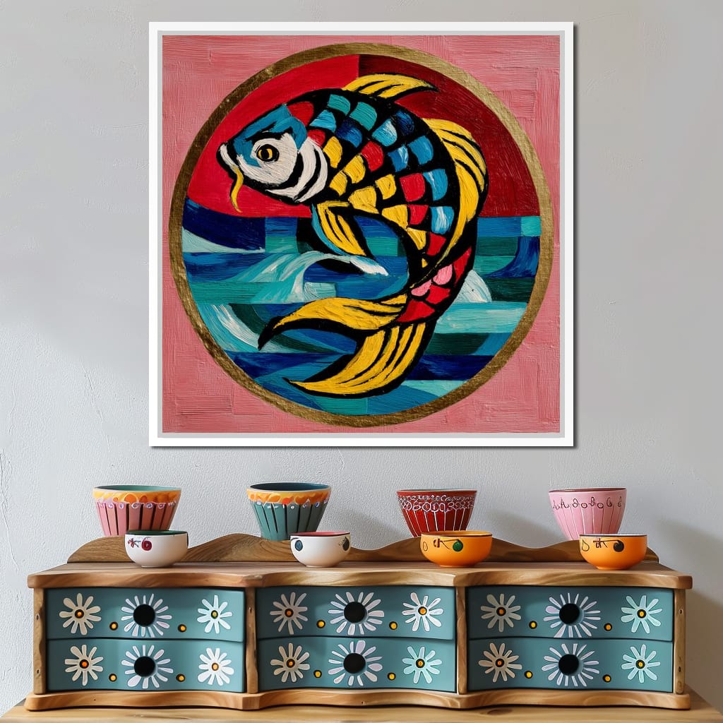 Colorful Koi Fish Mosaic Wave Canvas Wall Art