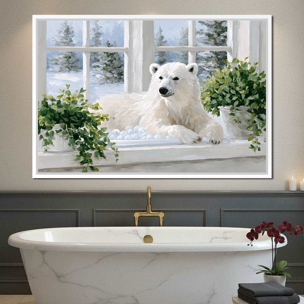 Polar Bear Winter Window Nook Canvas Wall Art