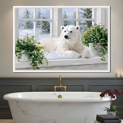 Polar Bear Winter Window Nook Canvas Wall Art
