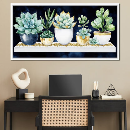 Succulent Symphony in Green Canvas Wall Art