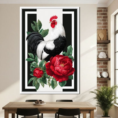 Rooster With Peony Garden Canvas Wall Art