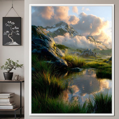 Sunlit Alpine Reflections Canvas Wall Art