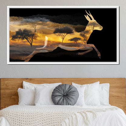 Golden Savanna Antelope Run Canvas Wall Art