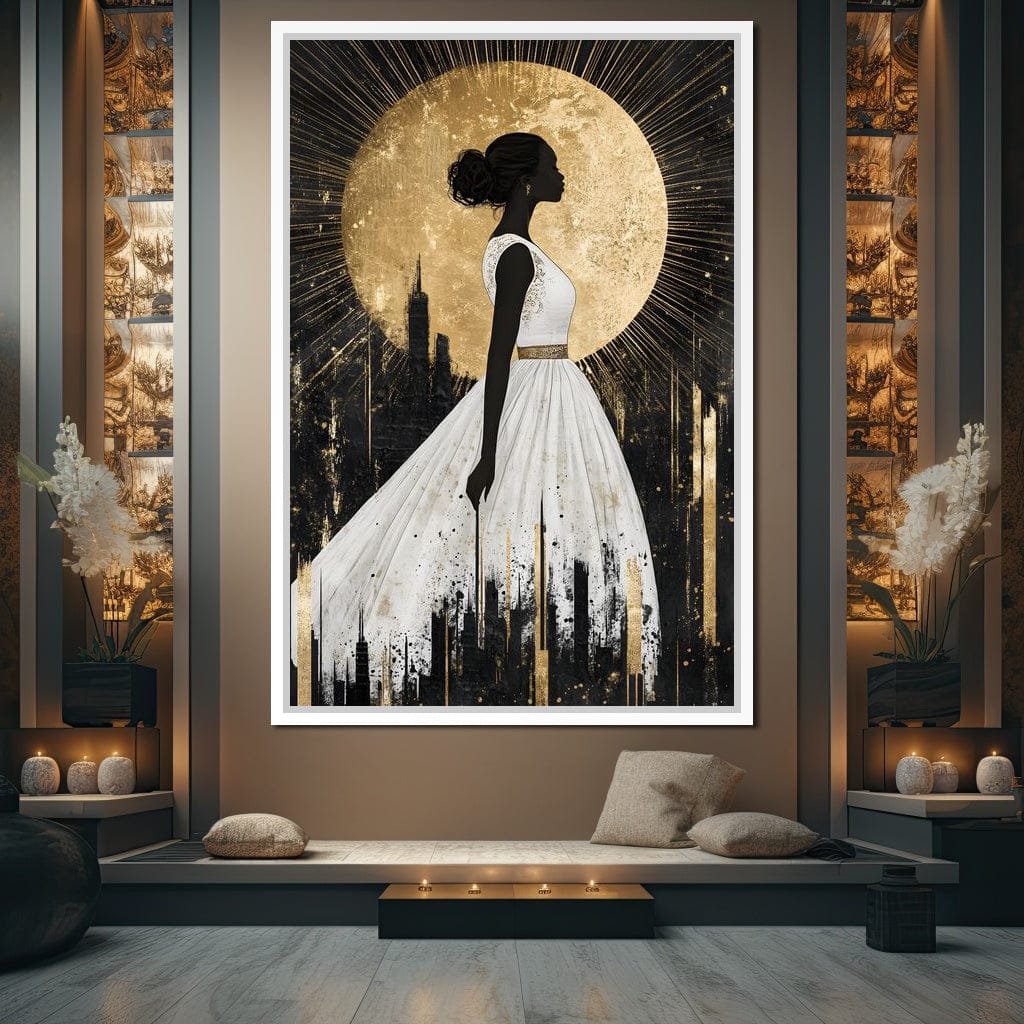Golden Silhouette City Radiance Canvas Wall Art