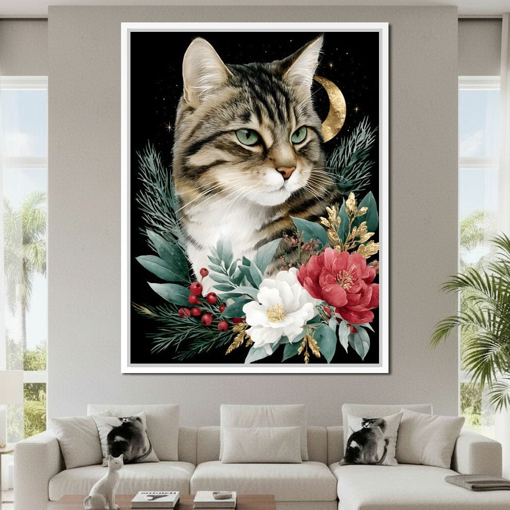 Moonlit Floral Gold Tabby Canvas Wall Art