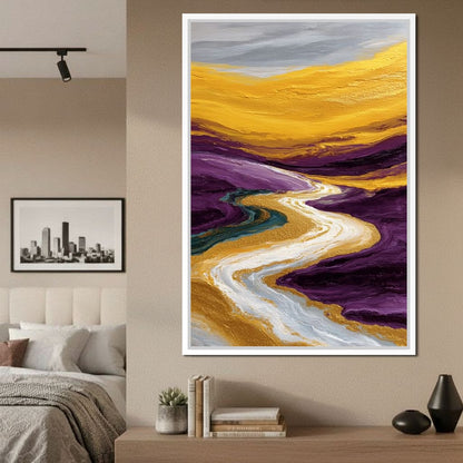 Golden River Through Violet Dunes Canvas Wall Art