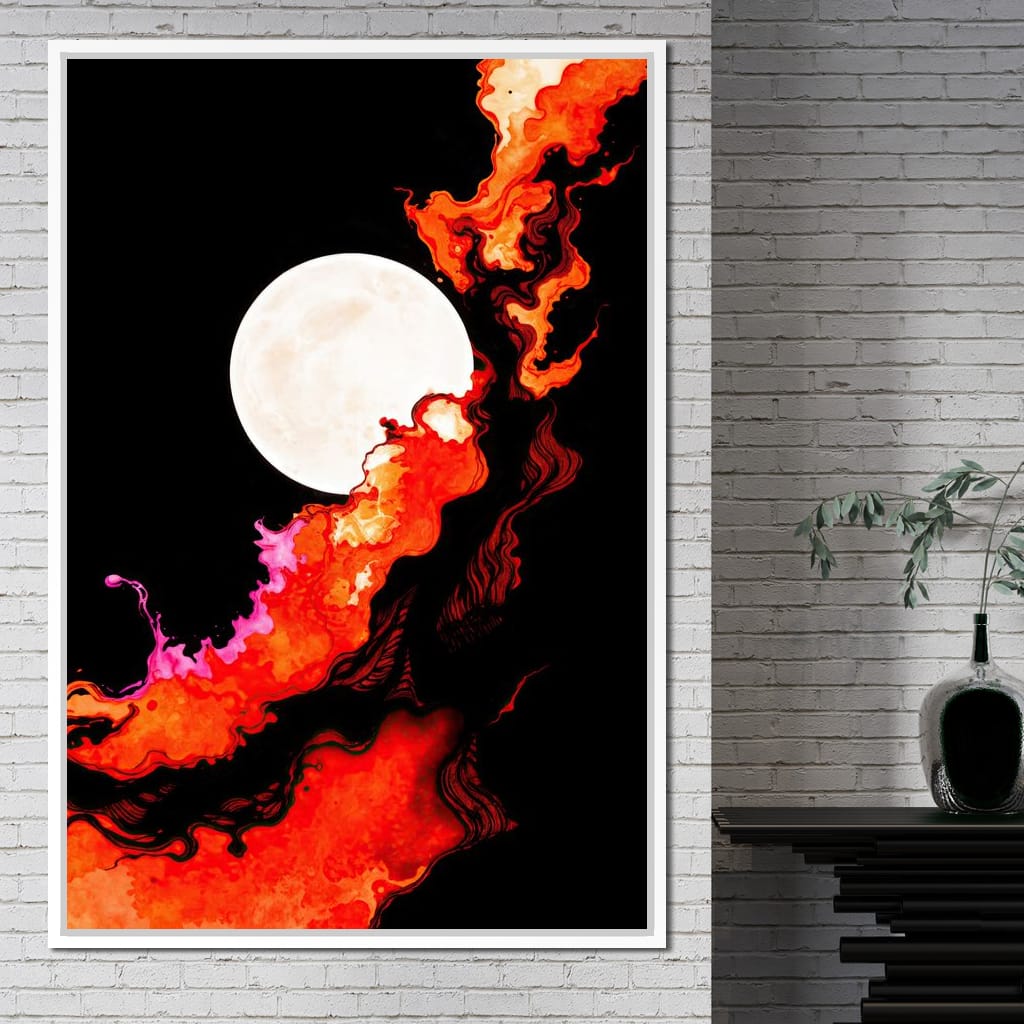 Firestorm Under the Moon Canvas Wall Art