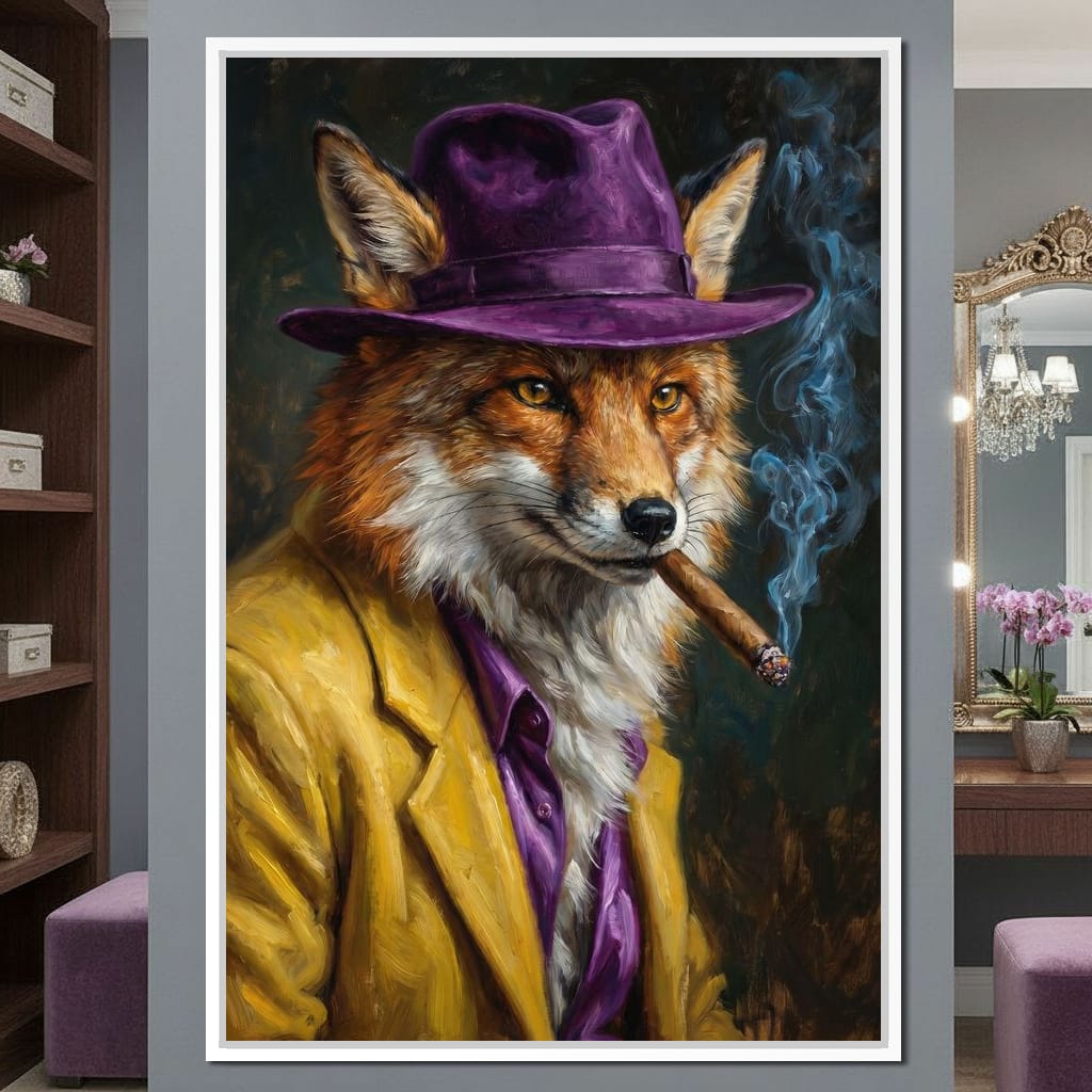 Gentleman Fox Smoking Cigar Canvas Wall Art