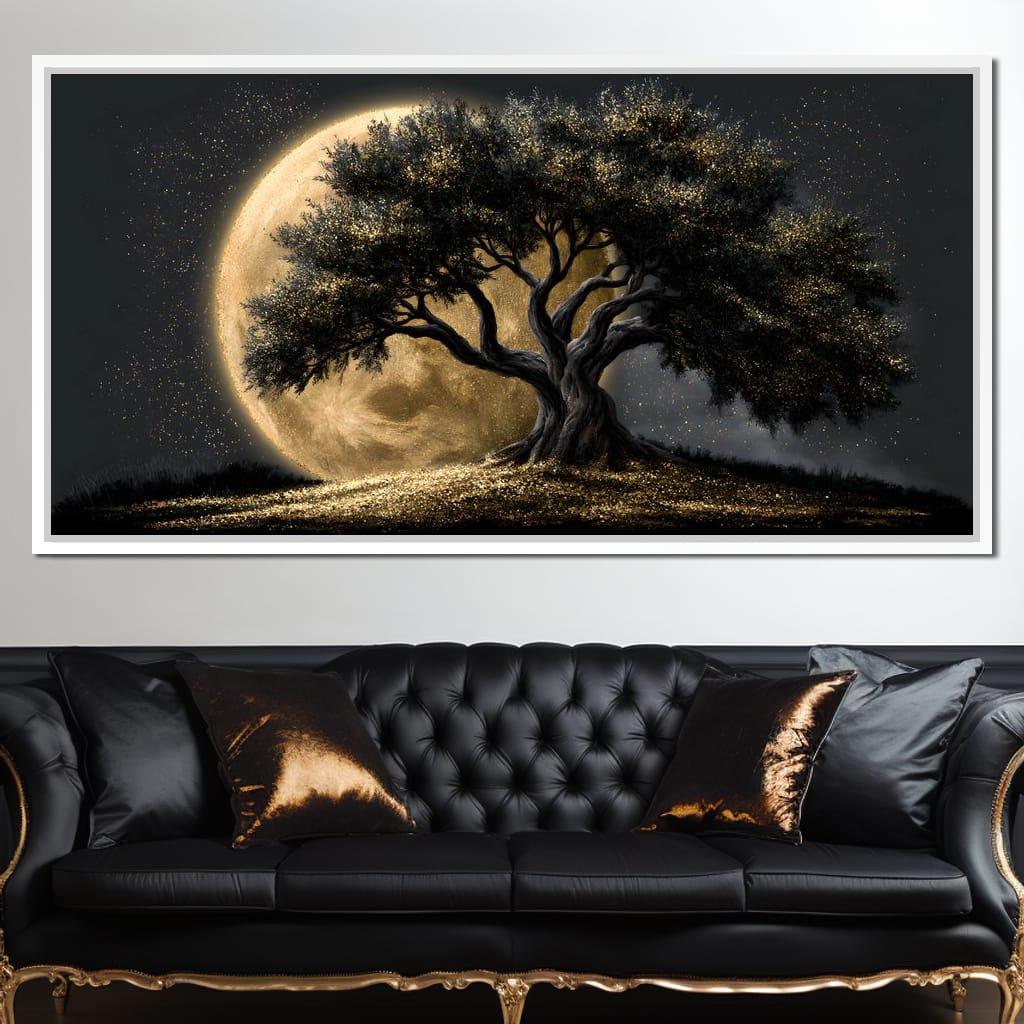 Gilded Roots Beneath A Radiant Moon Canvas Wall Art