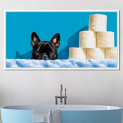 French Bulldog Bathroom Peek Canvas Wall Art