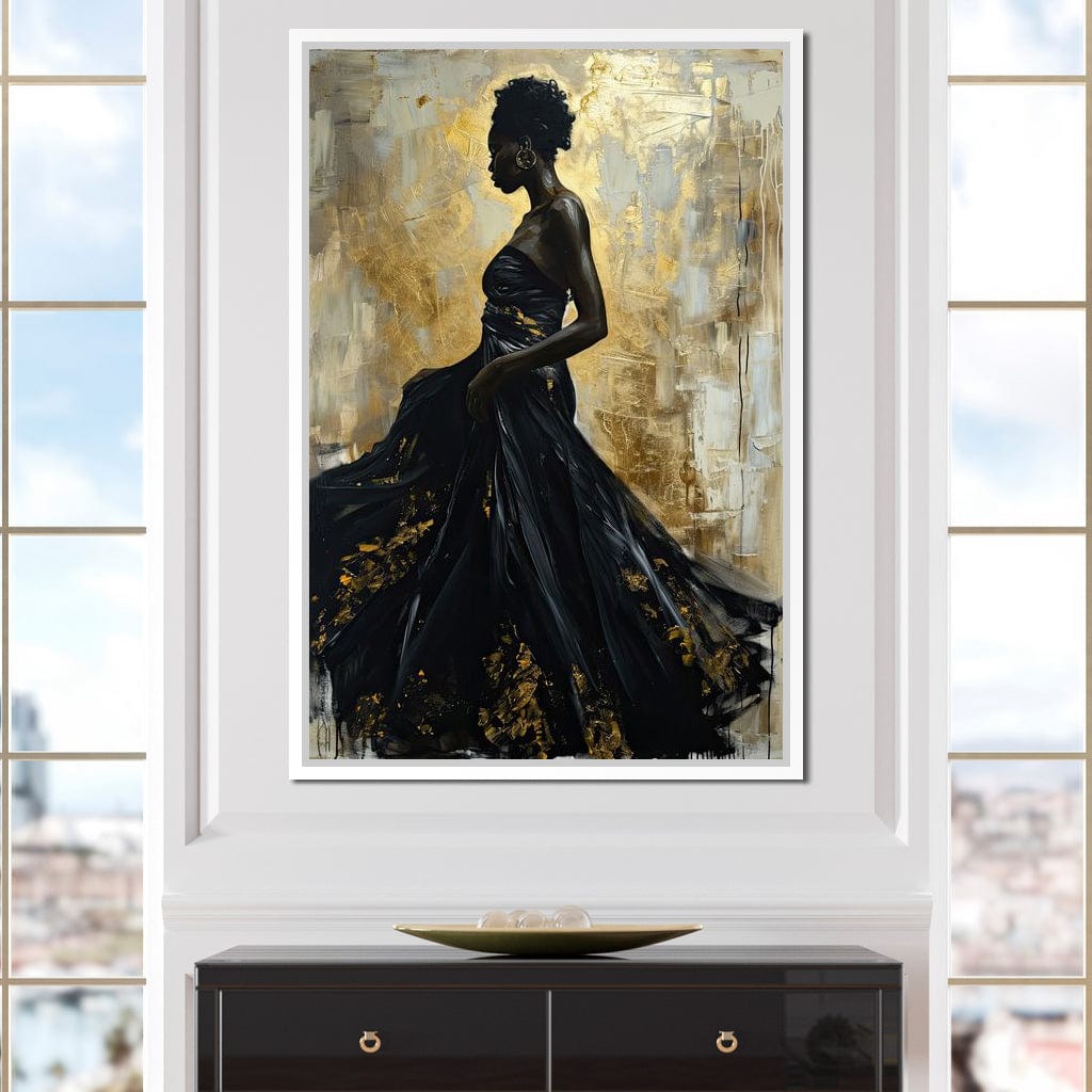 Ebony Elegance in Gold Canvas Wall Art
