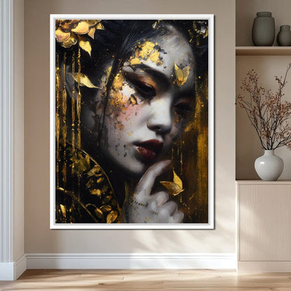 Golden Petal Muse Portrait Canvas Wall Art