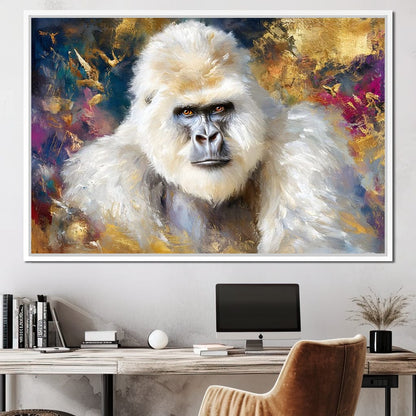 Majestic White Gorilla Portrait Canvas Wall Art