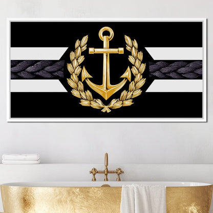 Golden Anchor Laurel Emblem Canvas Wall Art