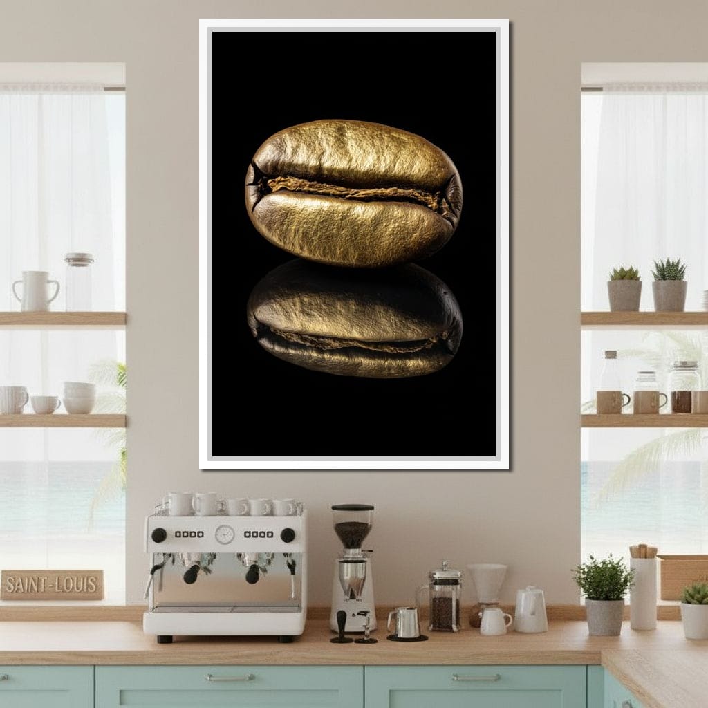 Golden Coffee Bean Reflection Canvas Wall Art