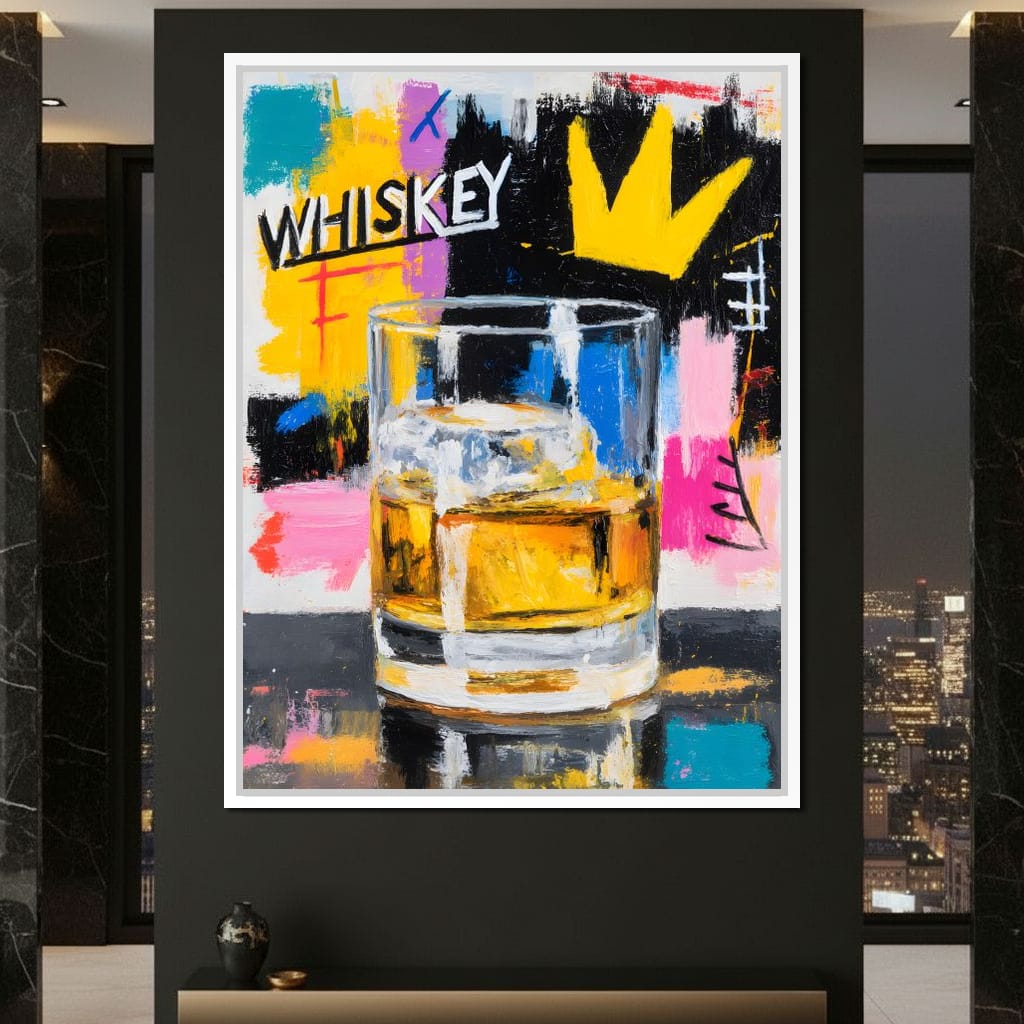 Neon Whiskey Crown Toast Canvas Wall Art