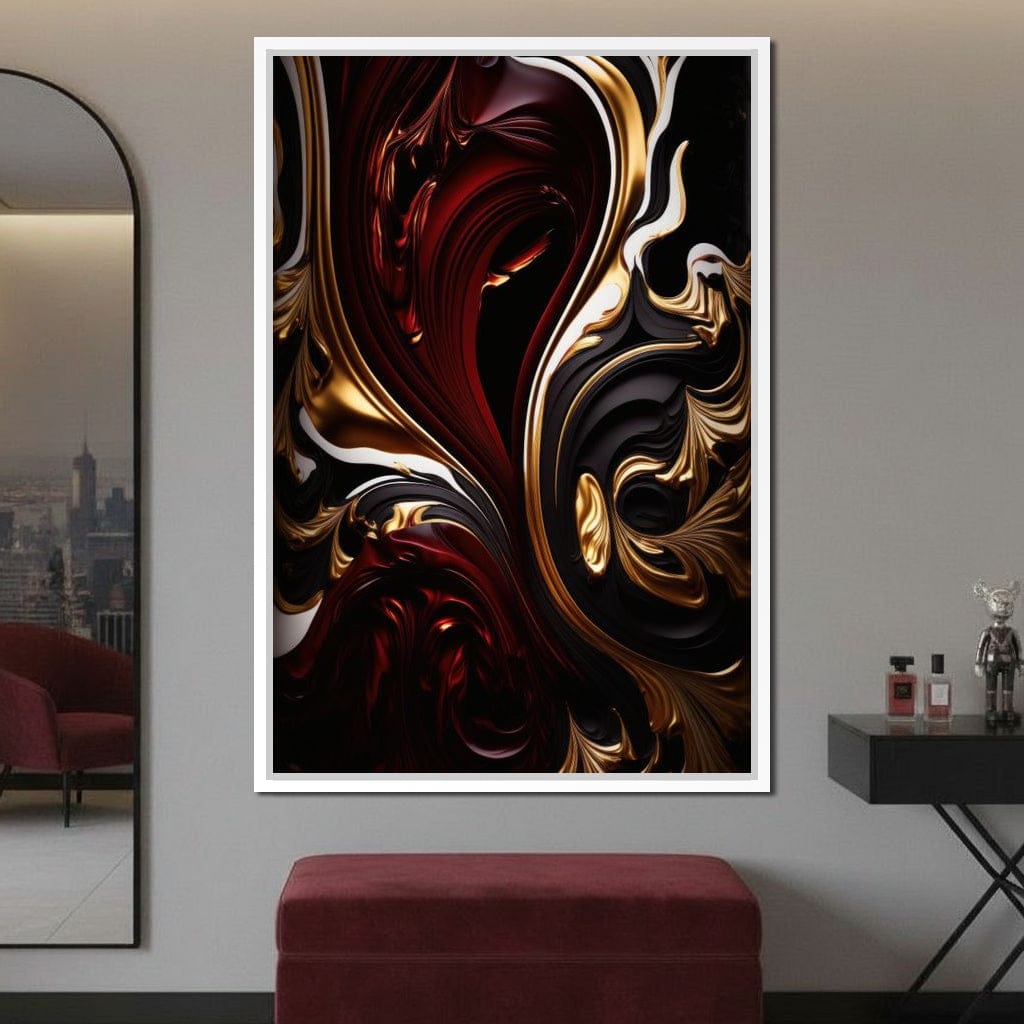 The Marble-Lux Collection: Dark Red & Vibrant Gold 06 Canvas Wall Art