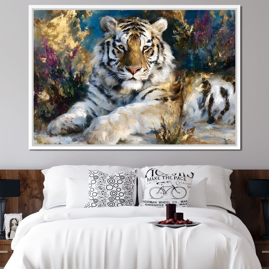 Golden White Tiger Reverie Canvas Wall Art