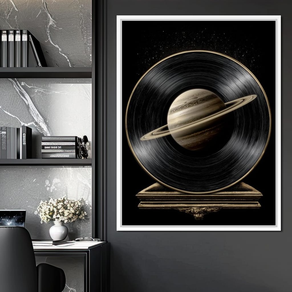 Saturn Vinyl Orbit Night Sky Canvas Wall Art