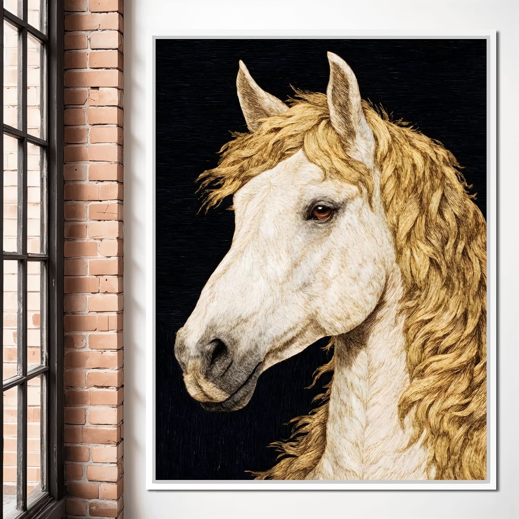 Golden Mane Horse Portrait Canvas Wall Art